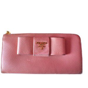Prada Womens Saffiano Bow Zip Wallet